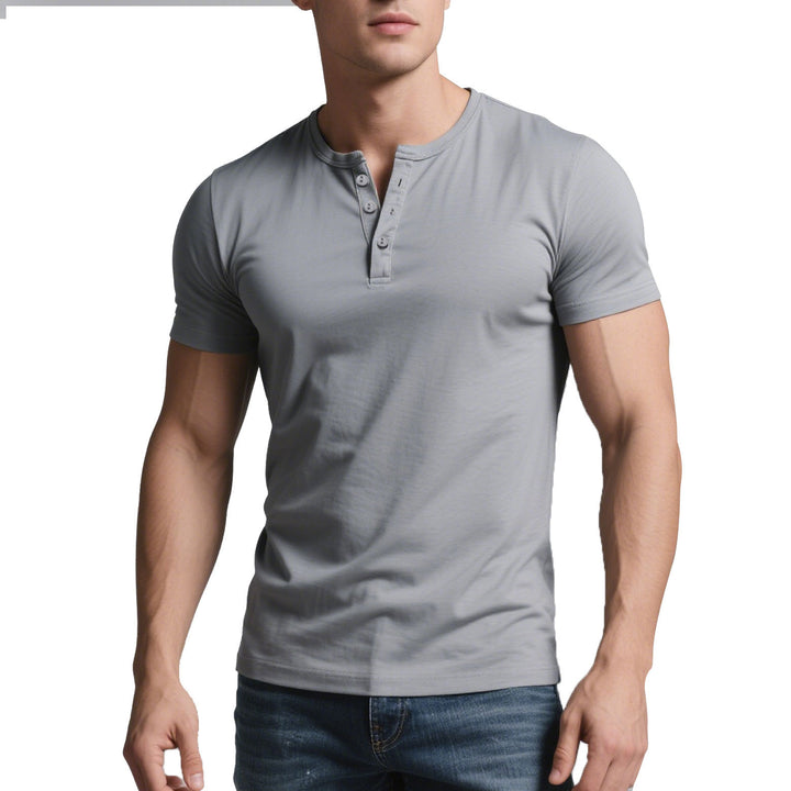Men's short Henley shirt with subtle button placket and fitted cut StylebySassy