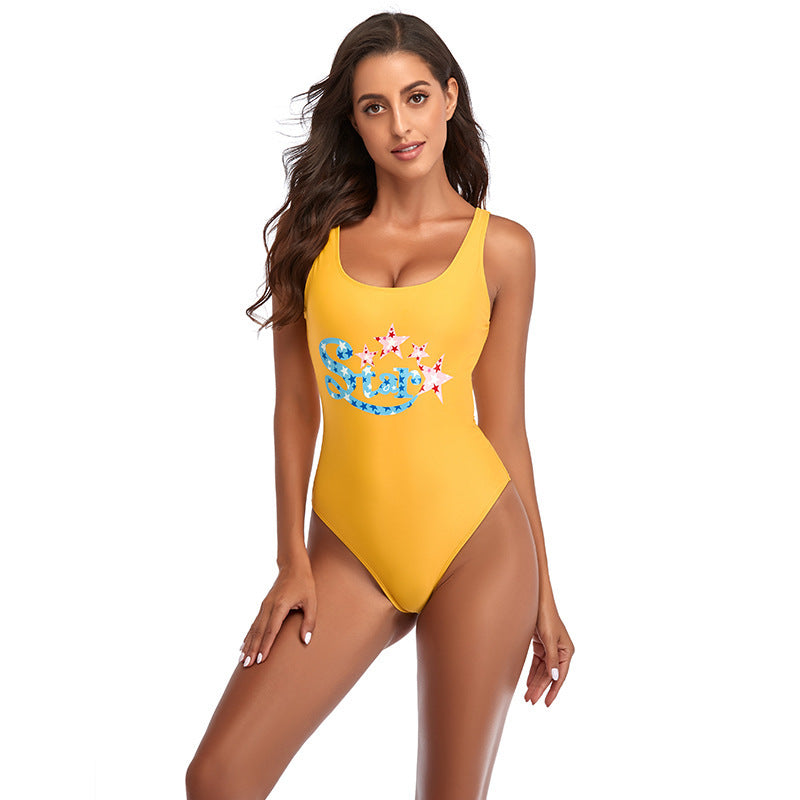 Women's Sporty One-Piece Swimsuit with Fashionable Star Design StylebySassy