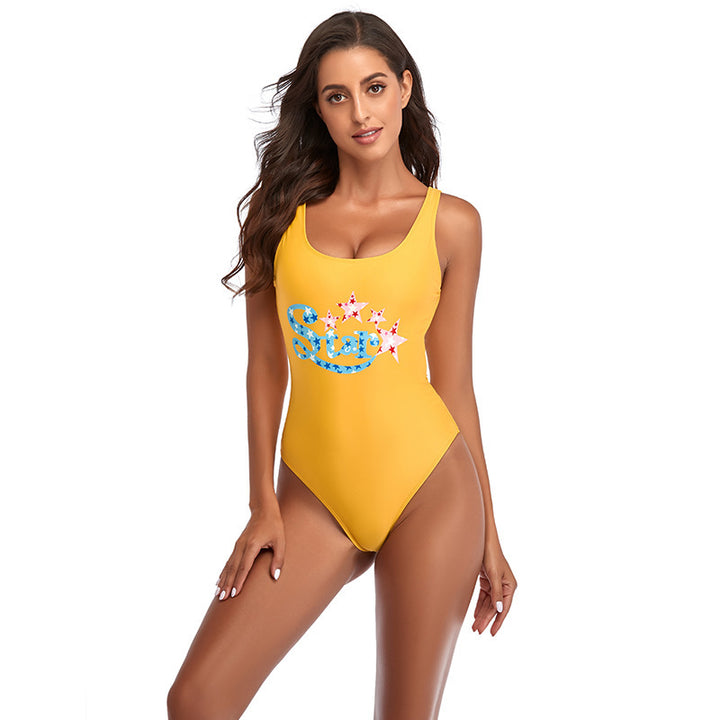 Women's Sporty One-Piece Swimsuit with Fashionable Star Design StylebySassy