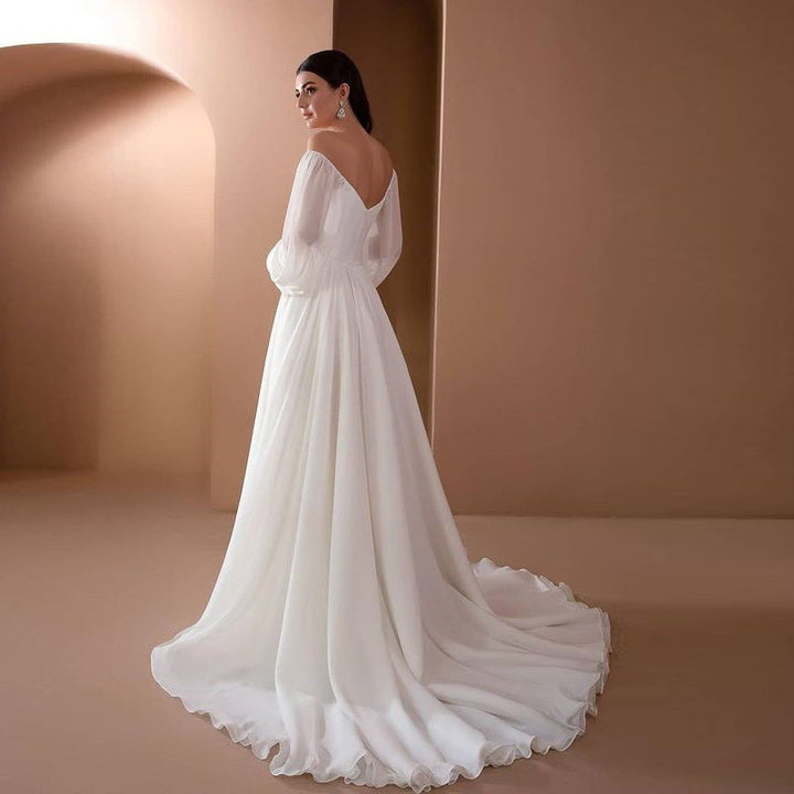 Romantic Off-Shoulder Long Sleeve White Wedding Dress for Wedding | StylebySassy