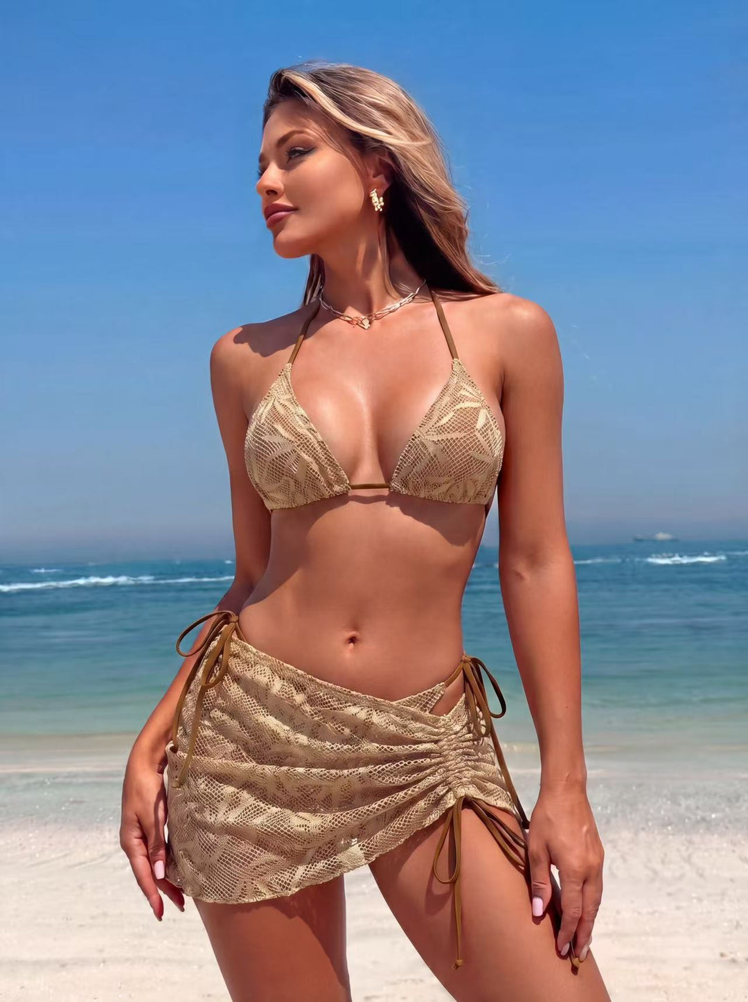 Ladies triangle bikini with side gathering design StylebySassy