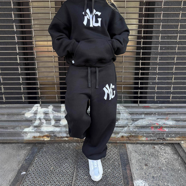 Unisex oversized hooded sweatshirt jacket with two-way zipper and logo application StylebySassy
