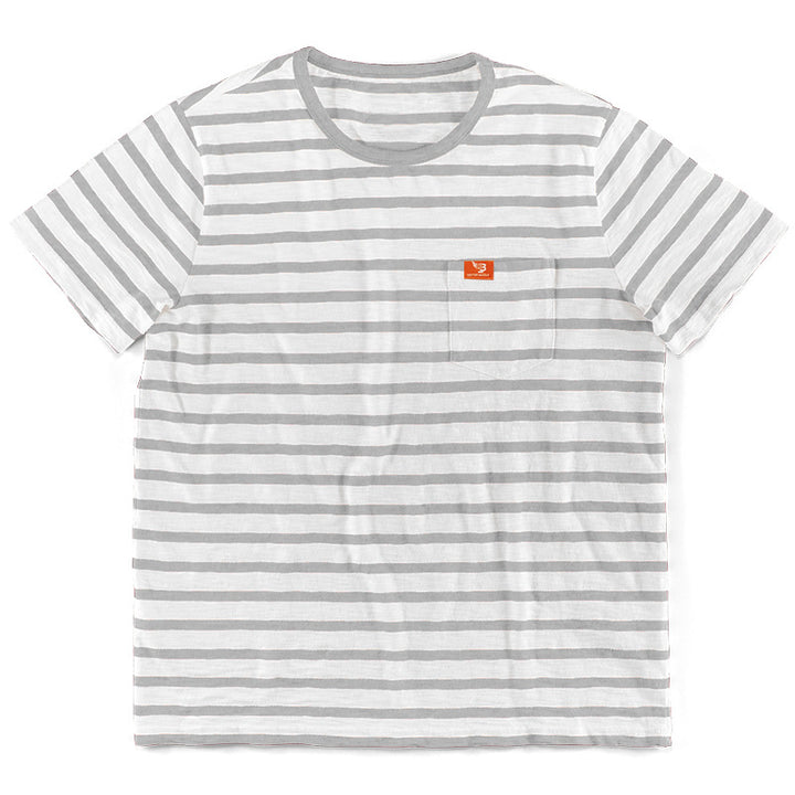 Men's striped short-sleeve T-shirt made of cotton jersey with chest pocket and contrasting round neckline StylebySassy