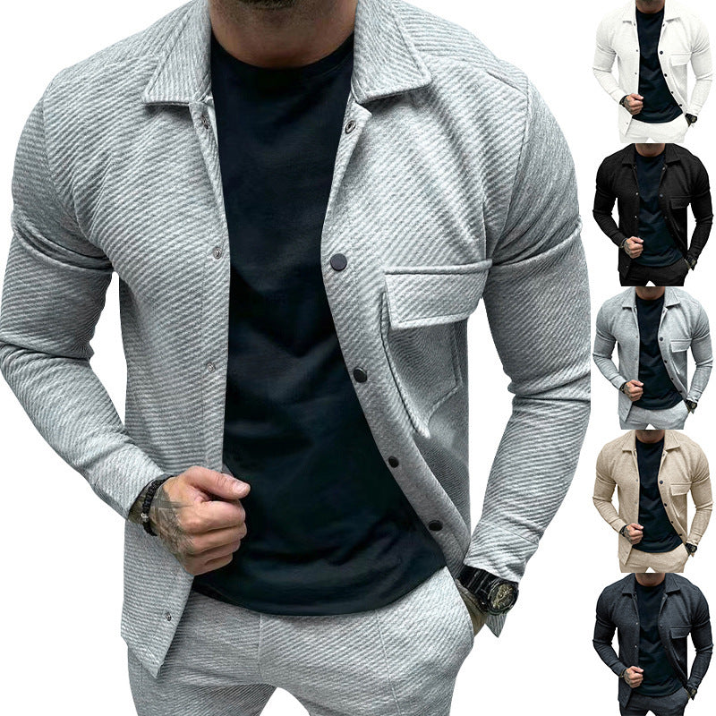 Men's nan urban shirt jacket set in textured cord look with chest flap and narrow fit StylebySassy