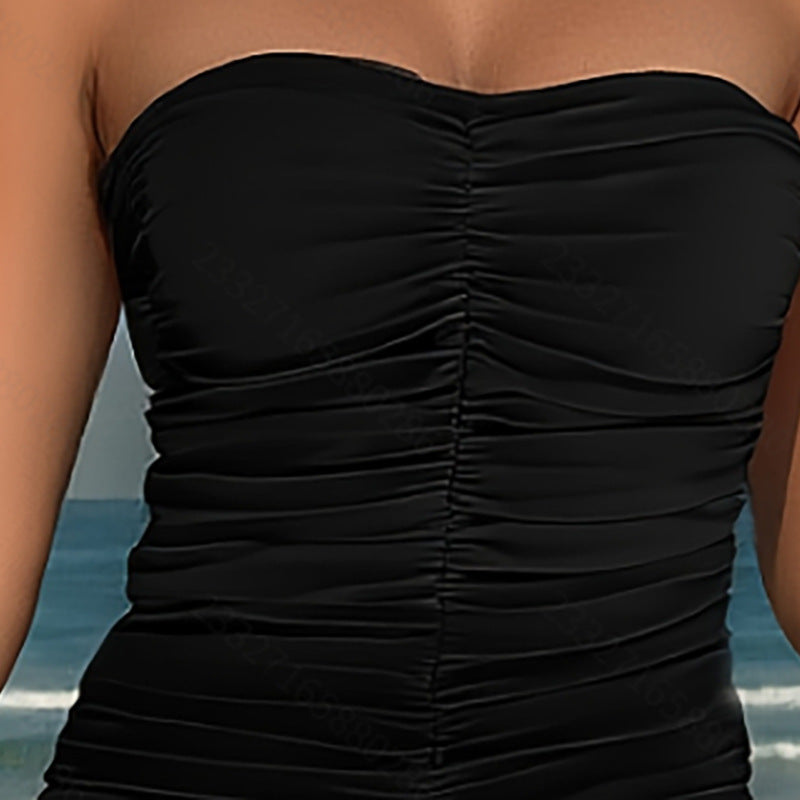 Women's Bandeau Swimsuit with Ruching and Palm Design StylebySassy