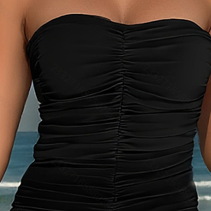 Women's Bandeau Swimsuit with Ruching and Palm Design StylebySassy