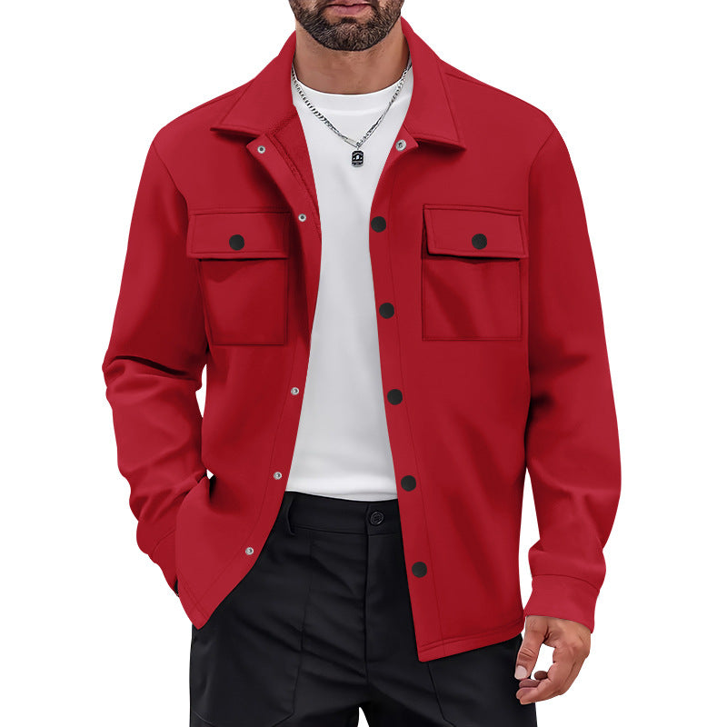 Men's work-inspired shirt jacket with button placket, patch chest pockets, and boxy fit StylebySassy
