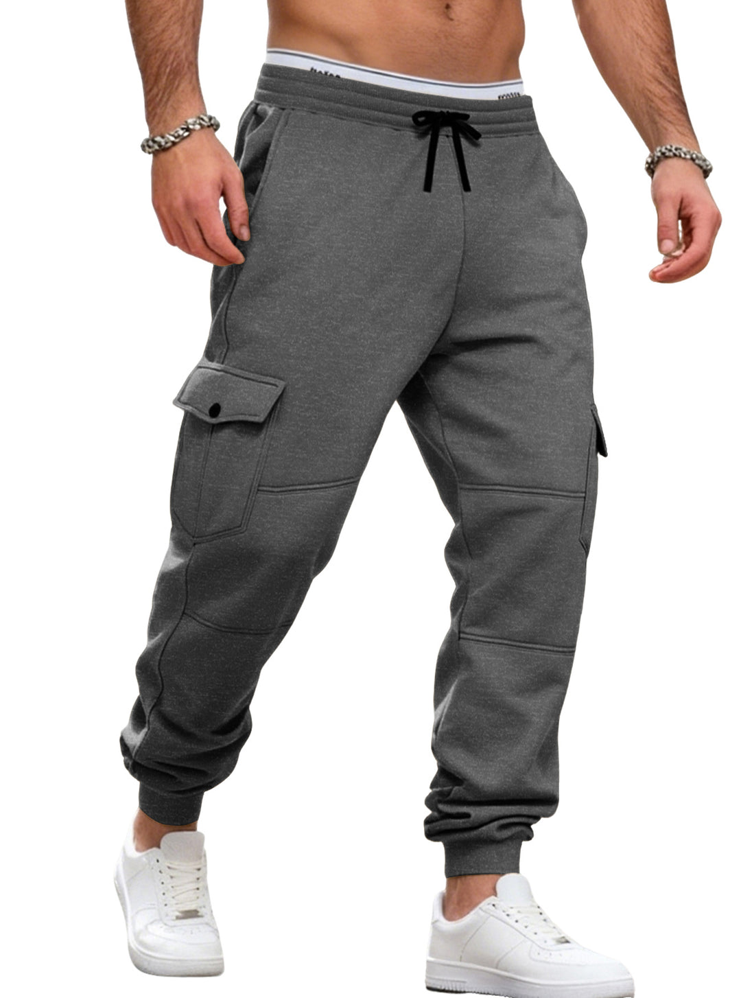 Men's casual jogging pants with cargo pockets, drawstring, and ribbed ankle hem StylebySassy