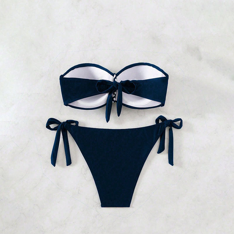 Women's Bandeau Bikini Set with sophisticated ruffle details and adjustable ties StylebySassy