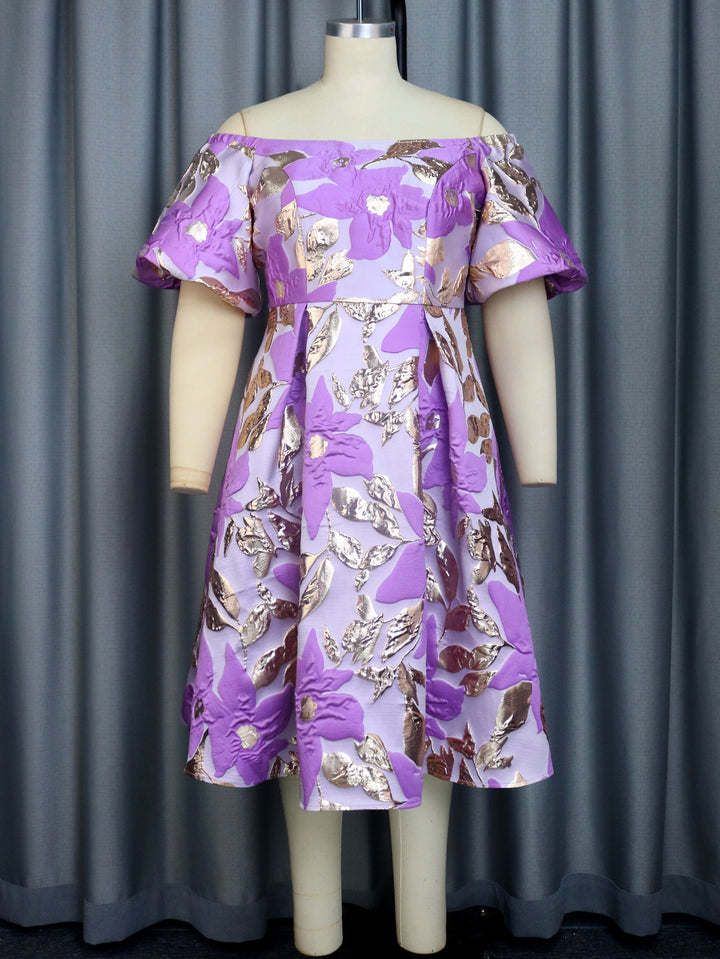 Ladies Off-Shoulder Dress with Floral Embossed Details StylebySassy