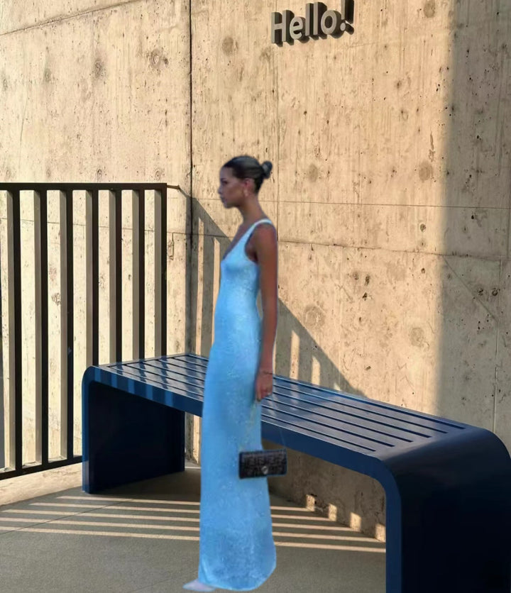 Women's column maxi dress with a slim, body-hugging fit and narrow straps StylebySassy