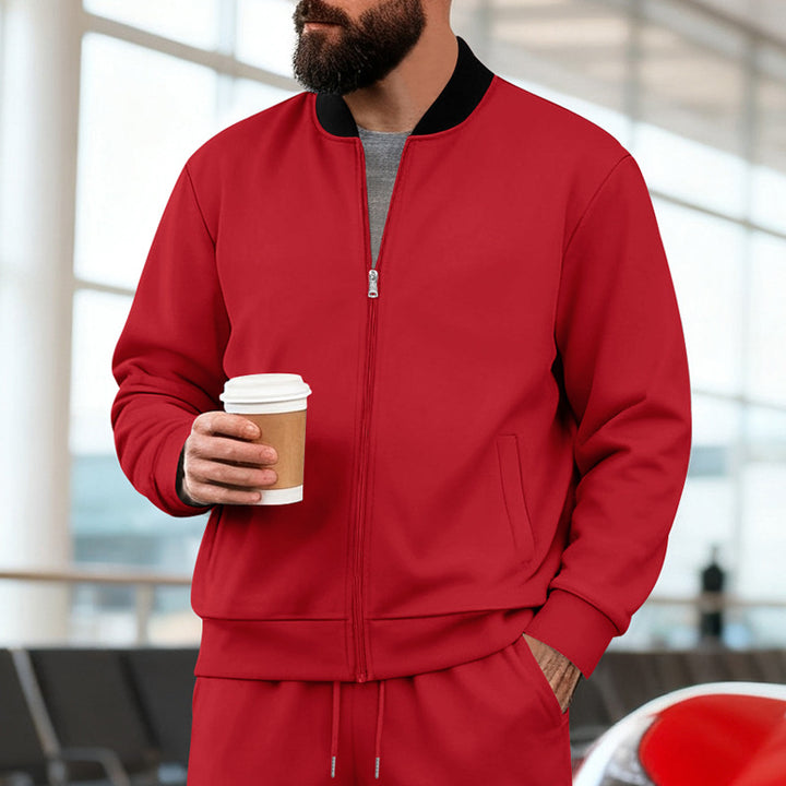 Men's Nan Urban Sweat Track Jacket with Stand Collar Concealed Zipper Elastic Rib Cuffs and Side Pockets StylebySassy