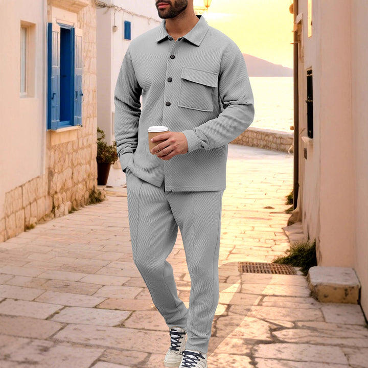 Men's Nan Shirt Jacket Set with Flap Pocket and Tapered Comfort Trousers StylebySassy