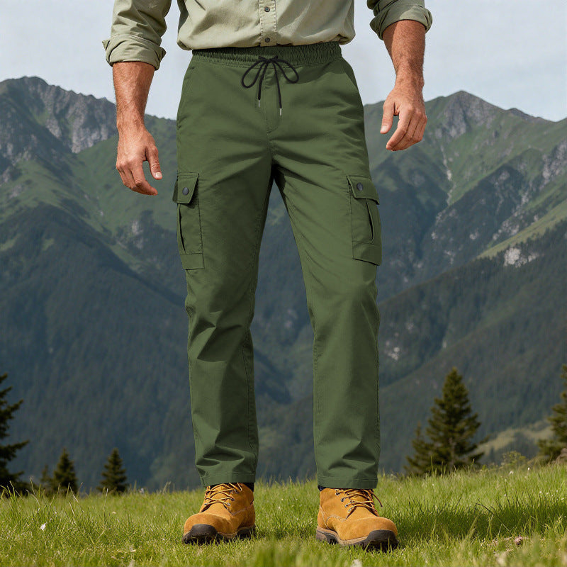 Men's robust leisure cargo pants with elastic waistband drawstring and multiple pockets StylebySassy