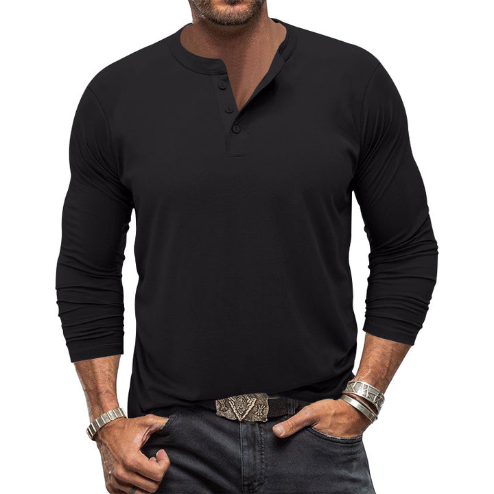 Men's long-sleeved Henley shirt made of elastic cotton blend with button placket and tailored fit StylebySassy