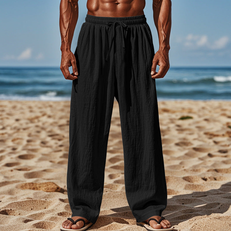 Men's Lightweight Linen Pants with Wide Leg and Elastic Waist StylebySassy