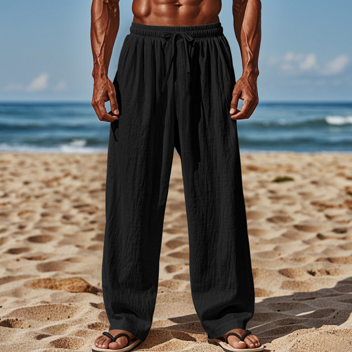 Men's Lightweight Linen Pants with Wide Leg and Elastic Waist StylebySassy