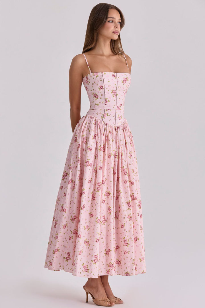 Women's tailored corset dress with spaghetti straps and voluminous circle skirt StylebySassy