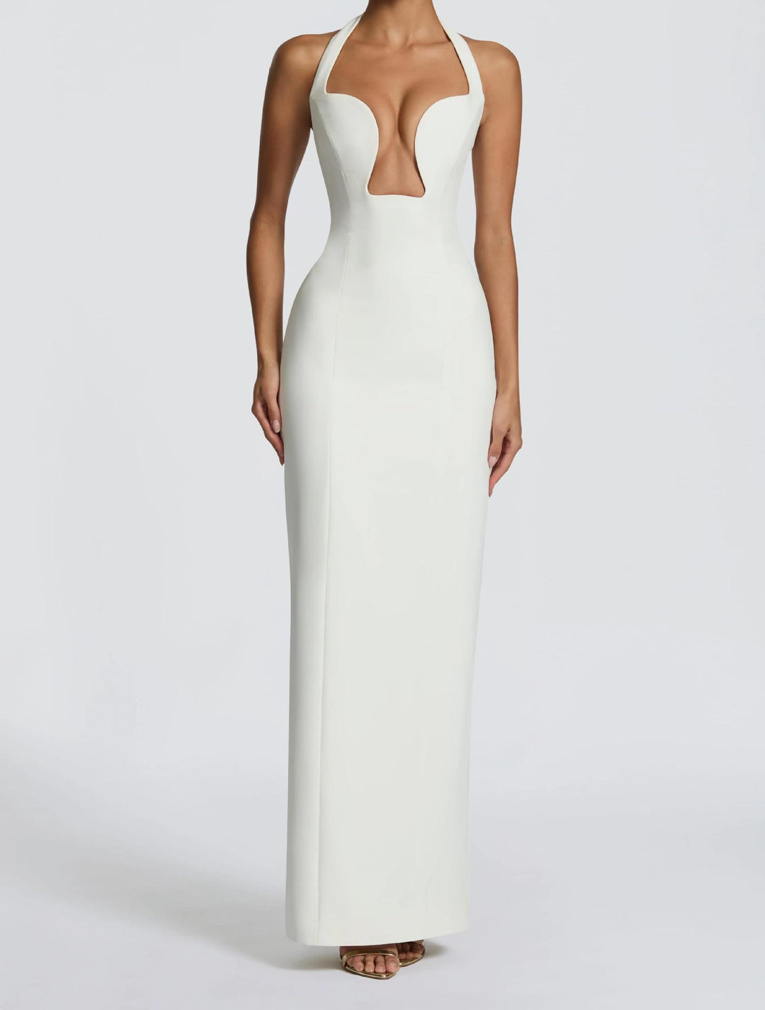 Ladies Elegant Maxi Dress with Deep V-Neck and Flattering Silhouette StylebySassy