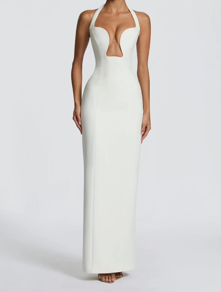 Ladies Elegant Maxi Dress with Deep V-Neck and Flattering Silhouette StylebySassy