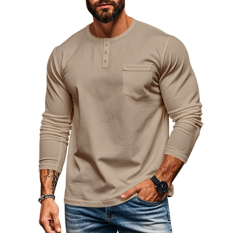Men's slim long-sleeve button shirt with short button placket and chest pocket StylebySassy