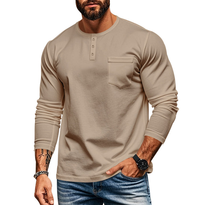 Men's slim long-sleeve button shirt with short button placket and chest pocket StylebySassy