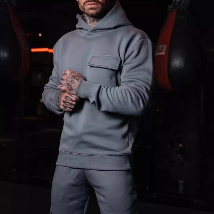 Men's casual athletic hoodie with patch pocket made of heavy French terry StylebySassy