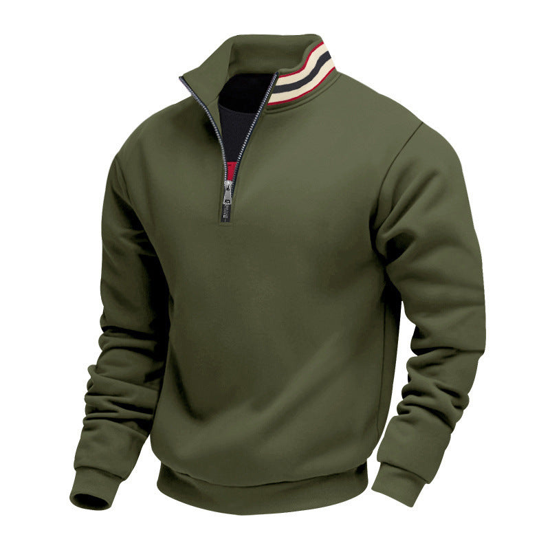 Men's half-zip sweatshirt with sporty ring collar and soft fleece inner lining StylebySassy