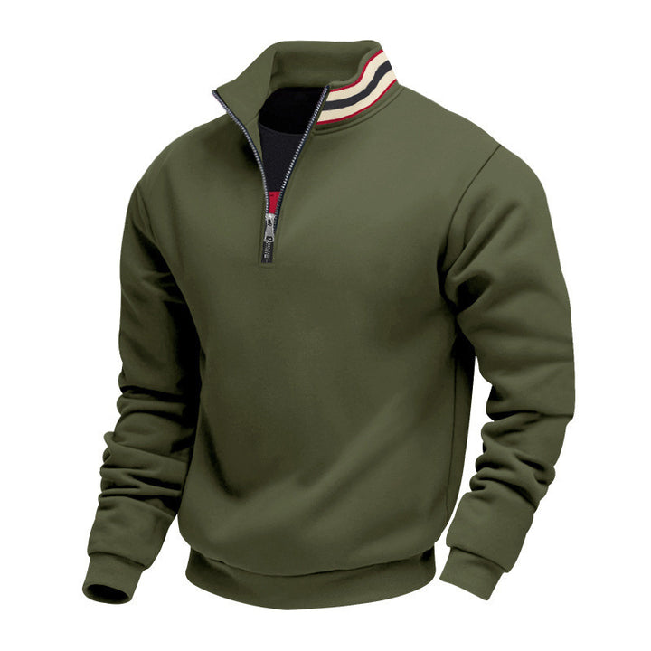 Men's half-zip sweatshirt with sporty ring collar and soft fleece inner lining StylebySassy