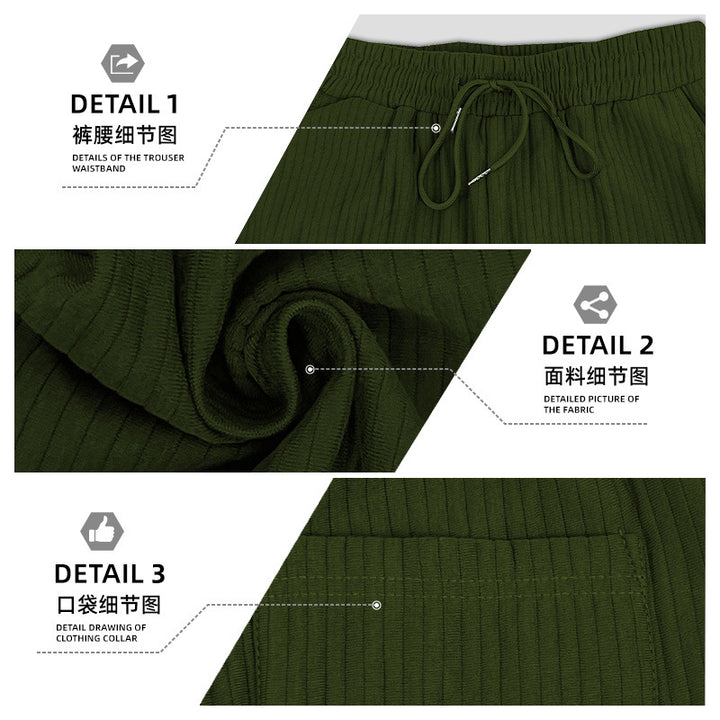 Men's casual ribbed leisure pants with drawstring waistband, side pockets, and straight leg StylebySassy