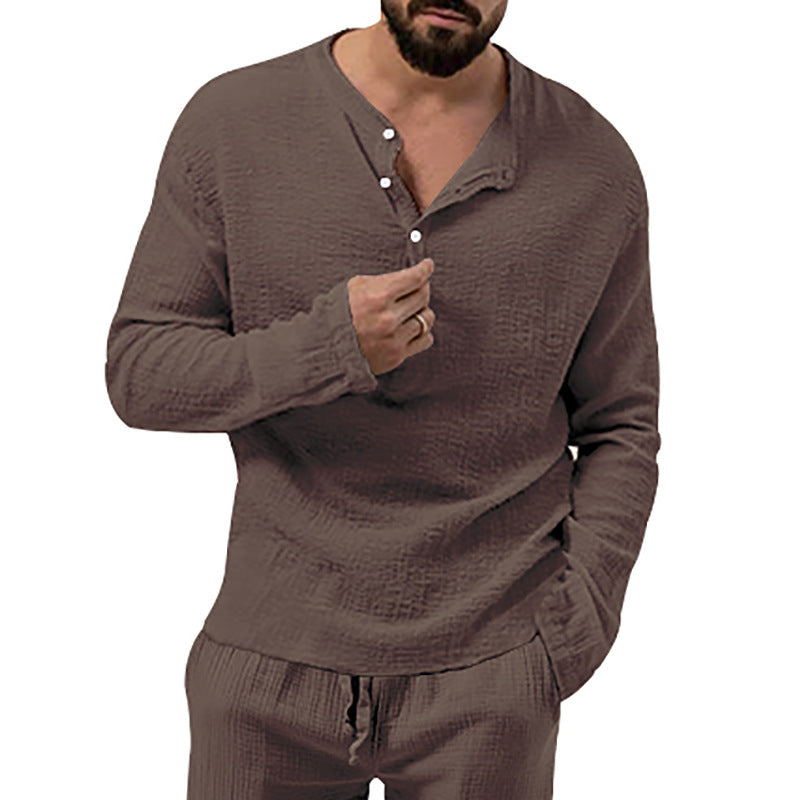 Men's relaxed Henley set made of lightweight cotton gauze with drawstring pants StylebySassy