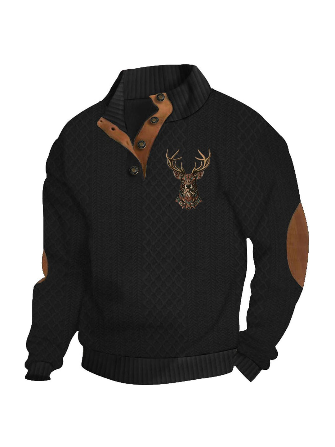 Men's nan Heritage textured pullover with stand-up collar faux leather trim elbow patches and half-button placket StylebySassy