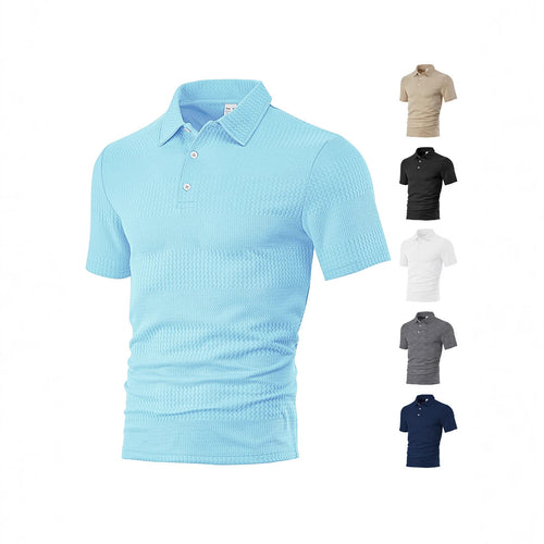 Men's body-hugging short sleeve polo made of elastic jacquard knit with shirt collar StylebySassy