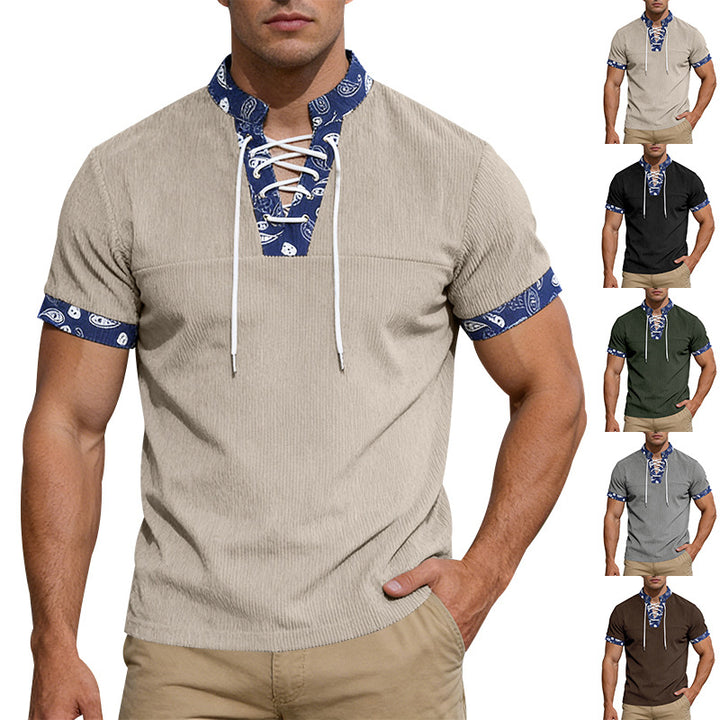 Men's short sleeve laced shirt with bandana trim and structured jersey quality StylebySassy