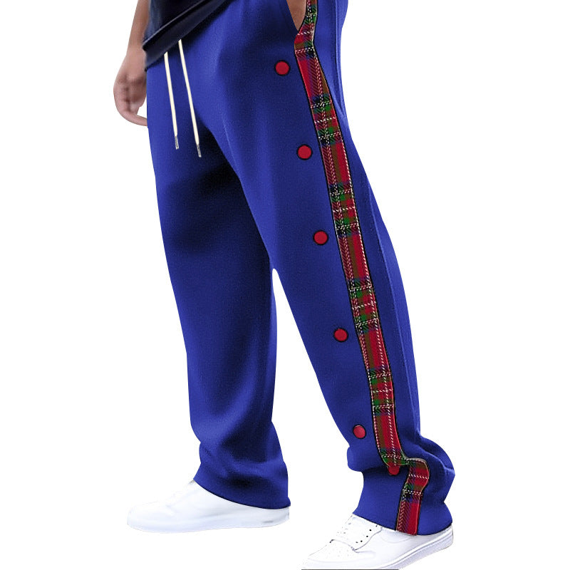 Men's jog pants with removable side panels, check ribbon insert, and hem slit StylebySassy