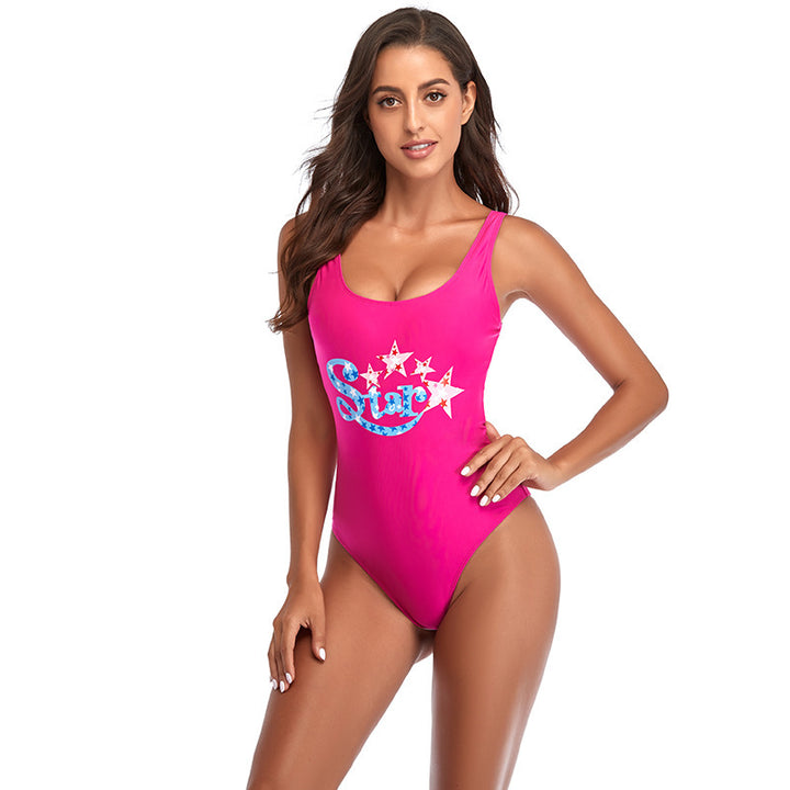 Women's Sporty One-Piece Swimsuit with Fashionable Star Design StylebySassy