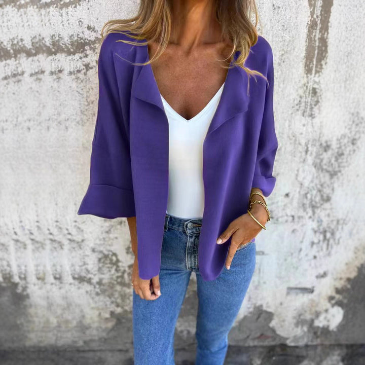 Women's light open knit cardigan with shawl collar, roll-up sleeves and boxy silhouette StylebySassy