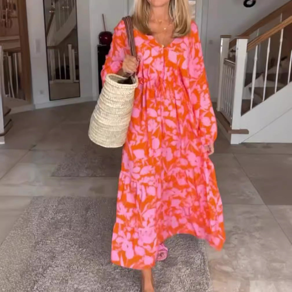 Ladies airy tiered maxi dress with V-neck tunnel waist and balloon sleeves StylebySassy