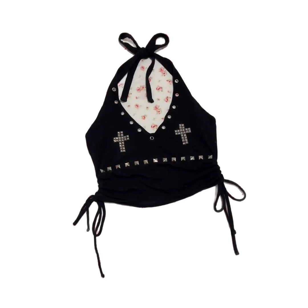 Women's Stylish Crop Top with Decorative Straps and Studs StylebySassy