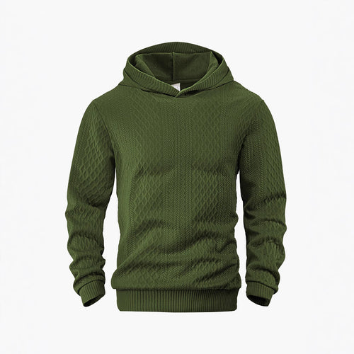 Men's structured funnel neck pullover with hood and honeycomb jacquard StylebySassy