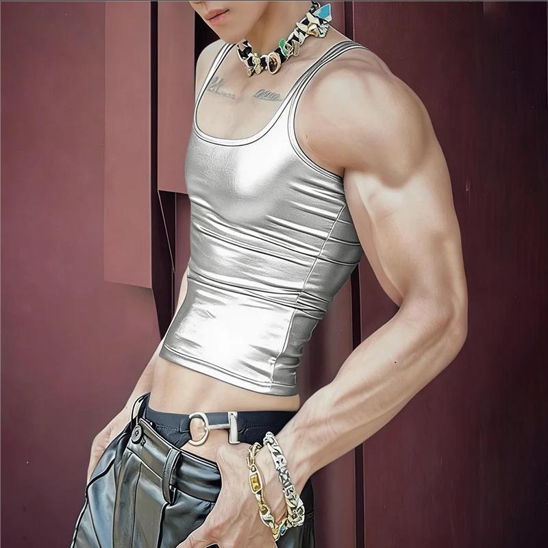 Women's fitted shiny tank top with racerback and fine seam finishing StylebySassy