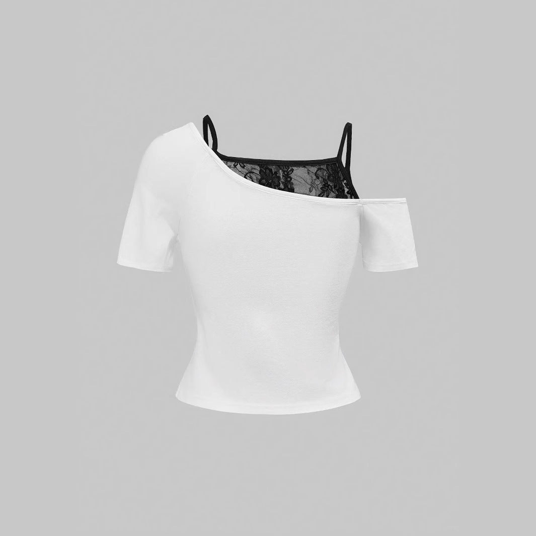 Women's refined graphic T-shirt with lace underlayer StylebySassy