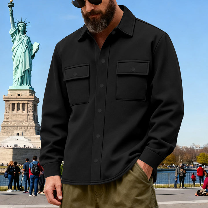 Men's casual shirt jacket made of cotton blend with applied chest pockets StylebySassy