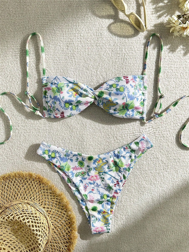 Women’s floral padded bikini with removable push-up and adjustable ties StylebySassy