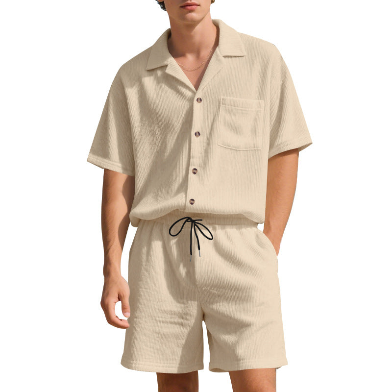 Men's vacation set with open shirt with Cuban collar and drawstring Bermuda StylebySassy