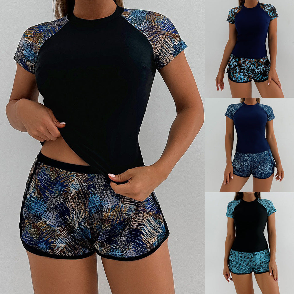 Women's Athletic UV Protection Swimsuit with Floral Top StylebySassy