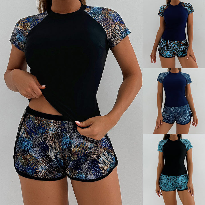 Women's Athletic UV Protection Swimsuit with Floral Top StylebySassy