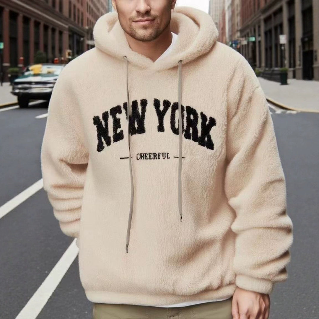 Men's cozy fleece hoodie with relief logo, drawstring and kangaroo pocket StylebySassy