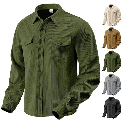 Men's cord jacket in the classic work jacket style with snap buttons and chest pockets StylebySassy