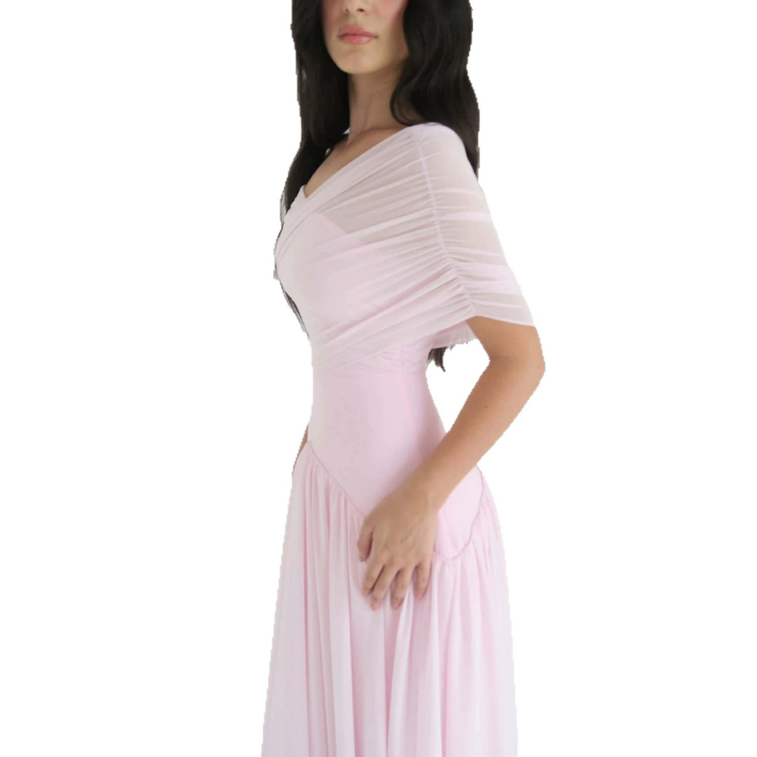 Women Elegant Maxi Dress with Wrap Look and Transparent Sleeves StylebySassy